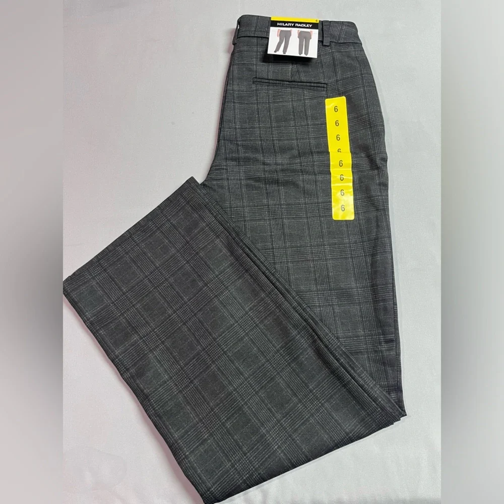 Hilary Radley Women's Gray Plaid Straight Leg Formal Pants NWT - Picture 3 of 4